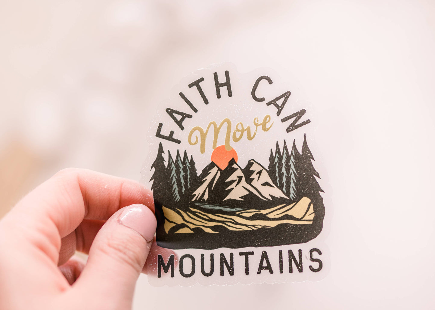 Savannah and James Co - Faith Can Move Mountains, Christian Vinyl Sticker, 3x3 inch