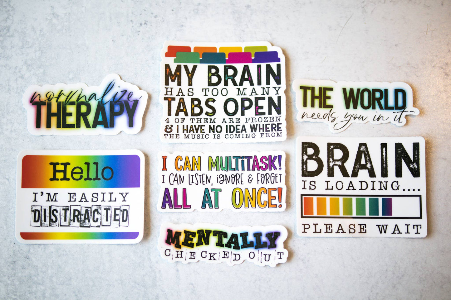 Savannah and James Co - My Brain has Too Many Tabs Open, White Vinyl Sticker, 3in.