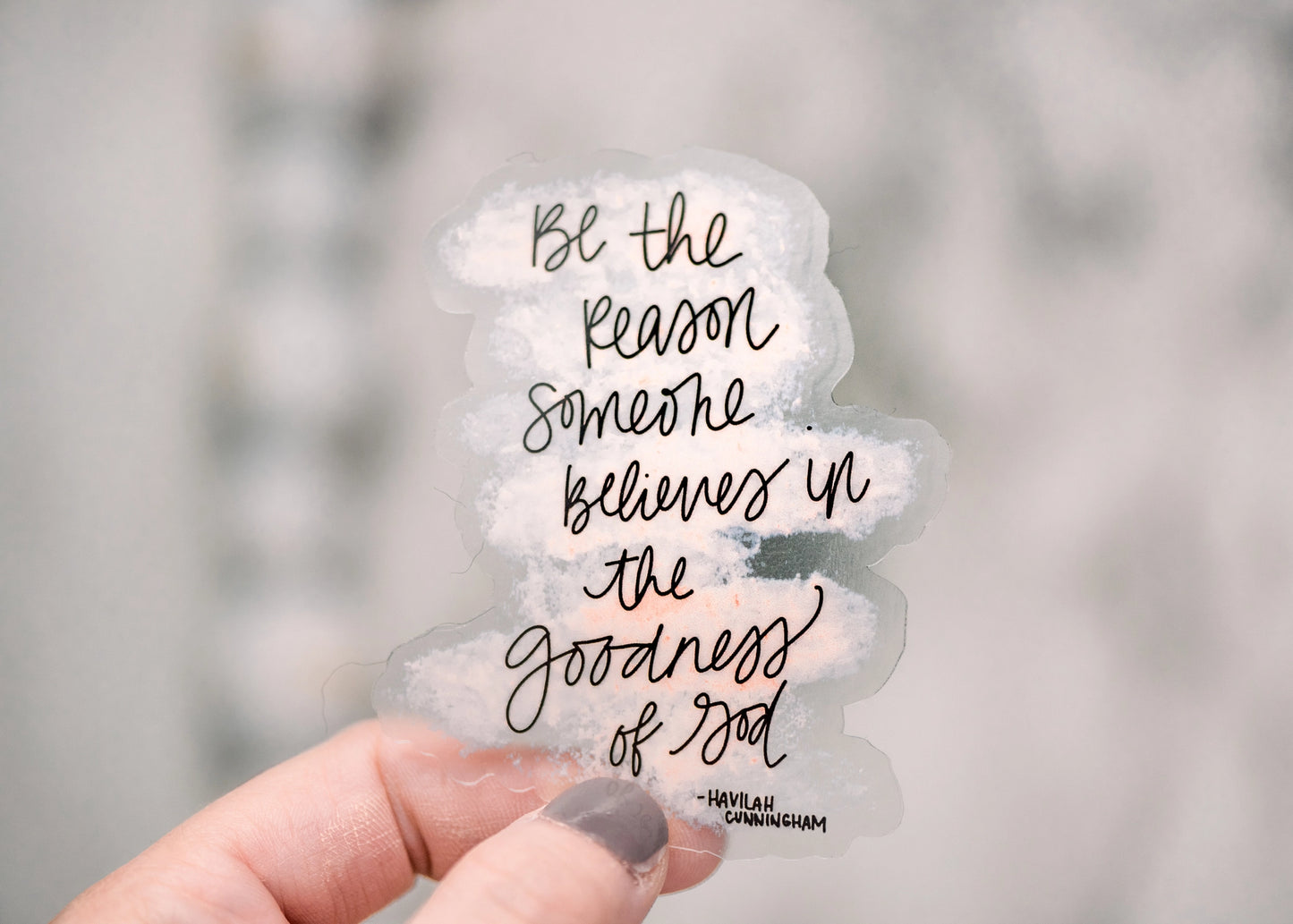Goodness of God clear vinyl sticker – hand-lettered Christian design, waterproof and repositionable, perfect for laptops, journals, and water bottles, crafted by Graceful Garden Studio