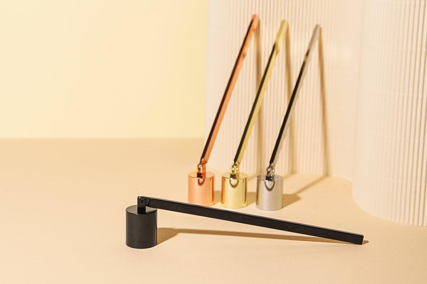 Candle snuffer in gold, black, or rose gold – stainless steel tool for safely extinguishing candles, handcrafted by Graceful Garden Studio