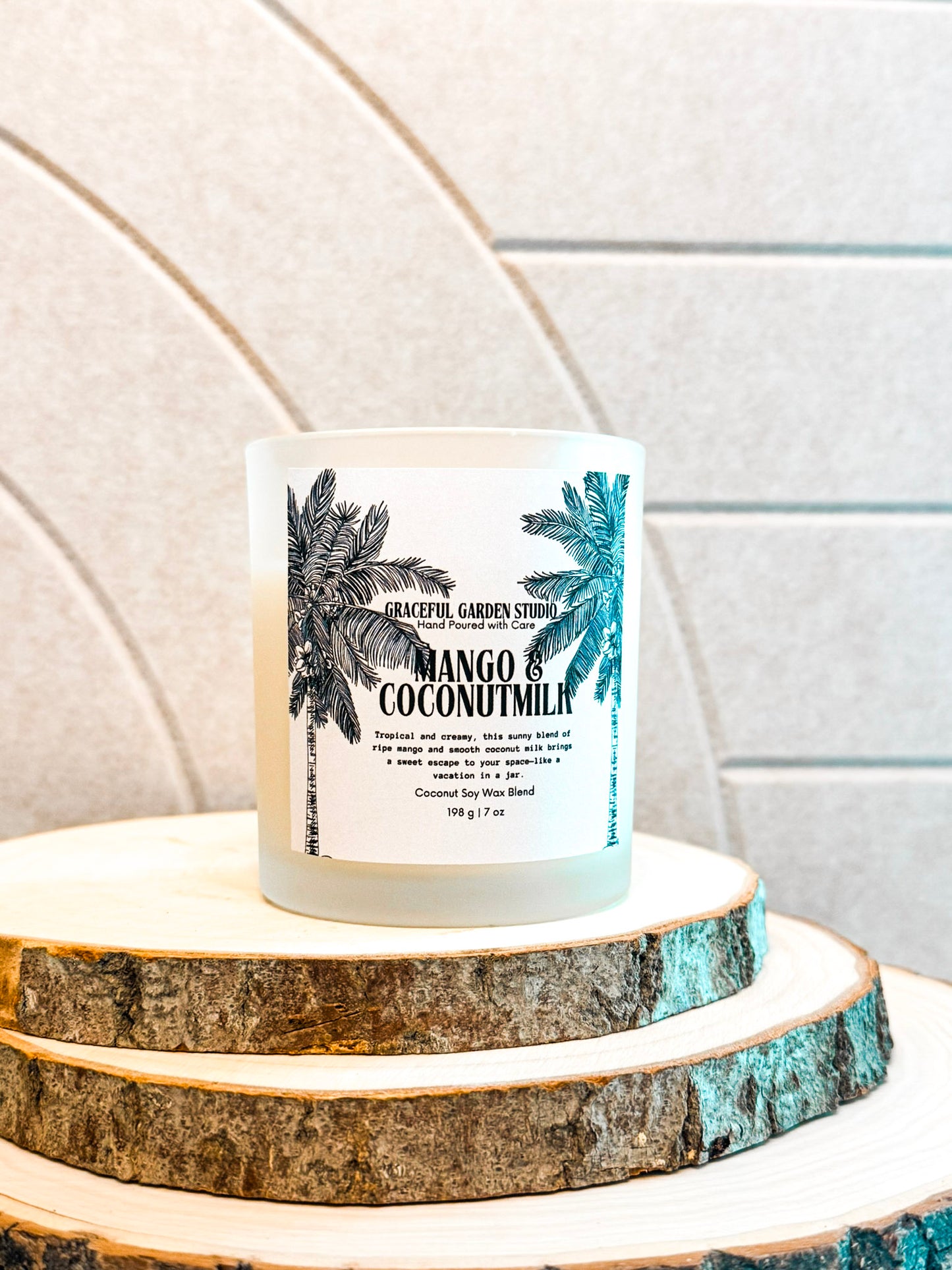 Mango & Coconut Milk candle – hand-poured coconut soy wax with tropical notes of ripe mango and creamy coconut milk, crafted by Graceful Garden Studio