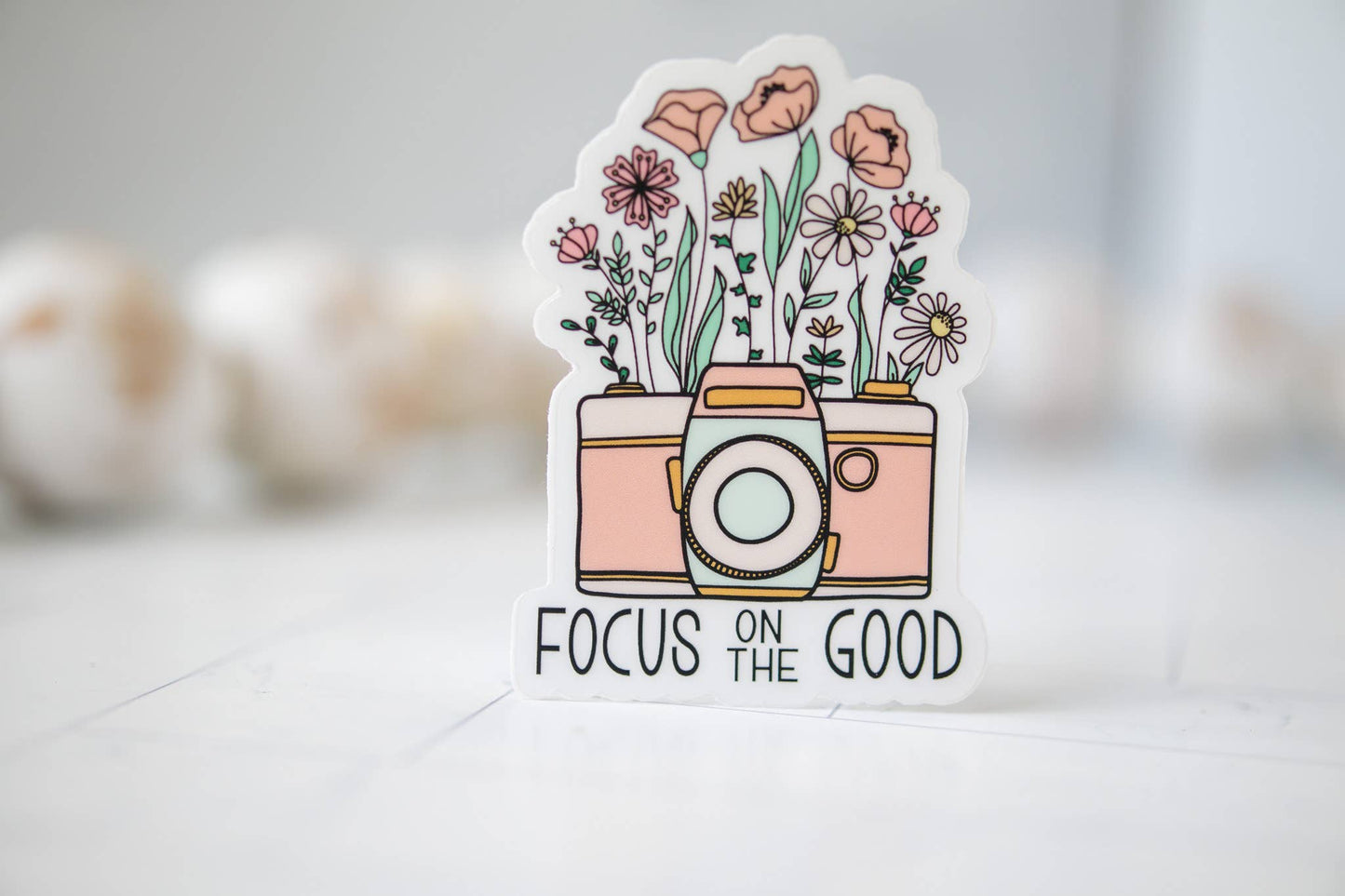 Savannah and James Co - Focus On The Good, Retro Camera Vinyl Sticker, 3x3 in.