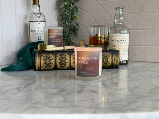 Butterscotch Reserve candle – rich coconut soy blend with warm, sweet aroma, crafted by Graceful Garden Studio
