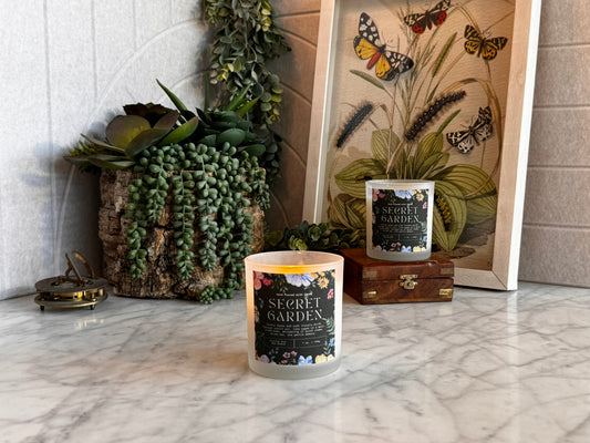 Secret Garden candle – coconut soy wax with earthy herbs and pressed florals, evoking a hidden sanctuary by Graceful Garden Studio