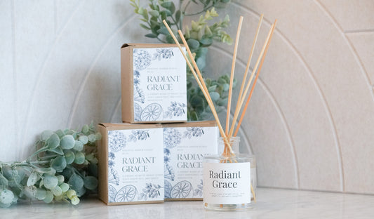 Radiant Grace reed diffuser – uplifting floral scent for serene spaces, crafted by Graceful Garden Studio