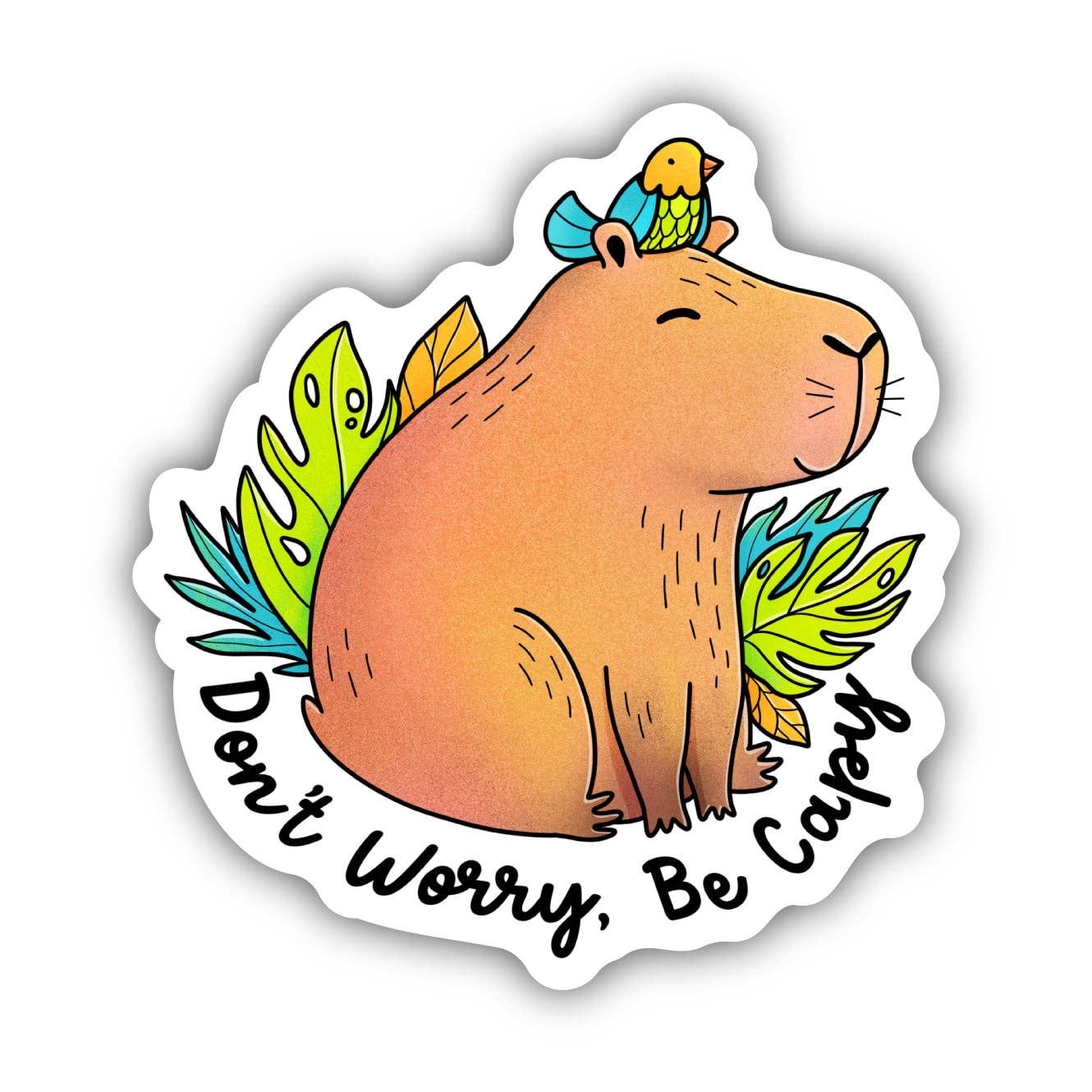 Big Moods - Don't Worry, Be Capy Capybara and Bird Sticker