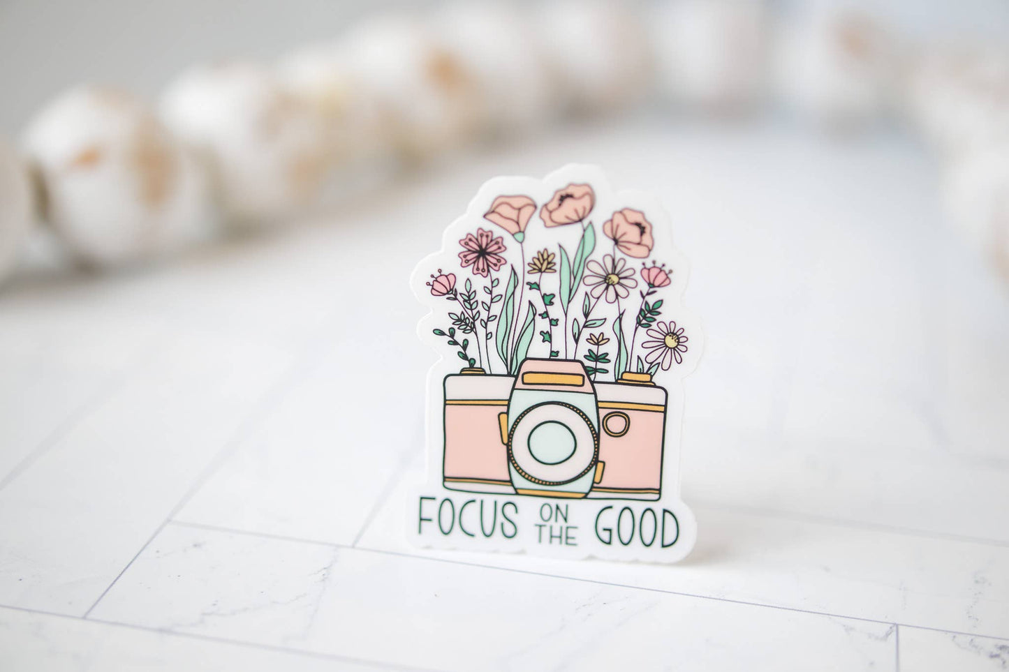Savannah and James Co - Focus On The Good, Retro Camera Vinyl Sticker, 3x3 in.